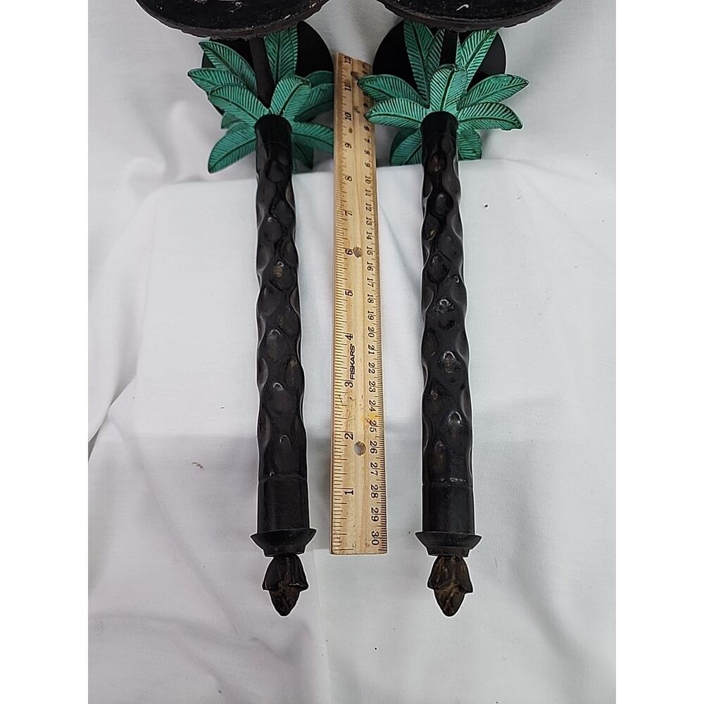 Wall Candle Sconces Pair Of 2 Brass Palm Trees Made In India 13" Good Condition - Picture 11 of 15